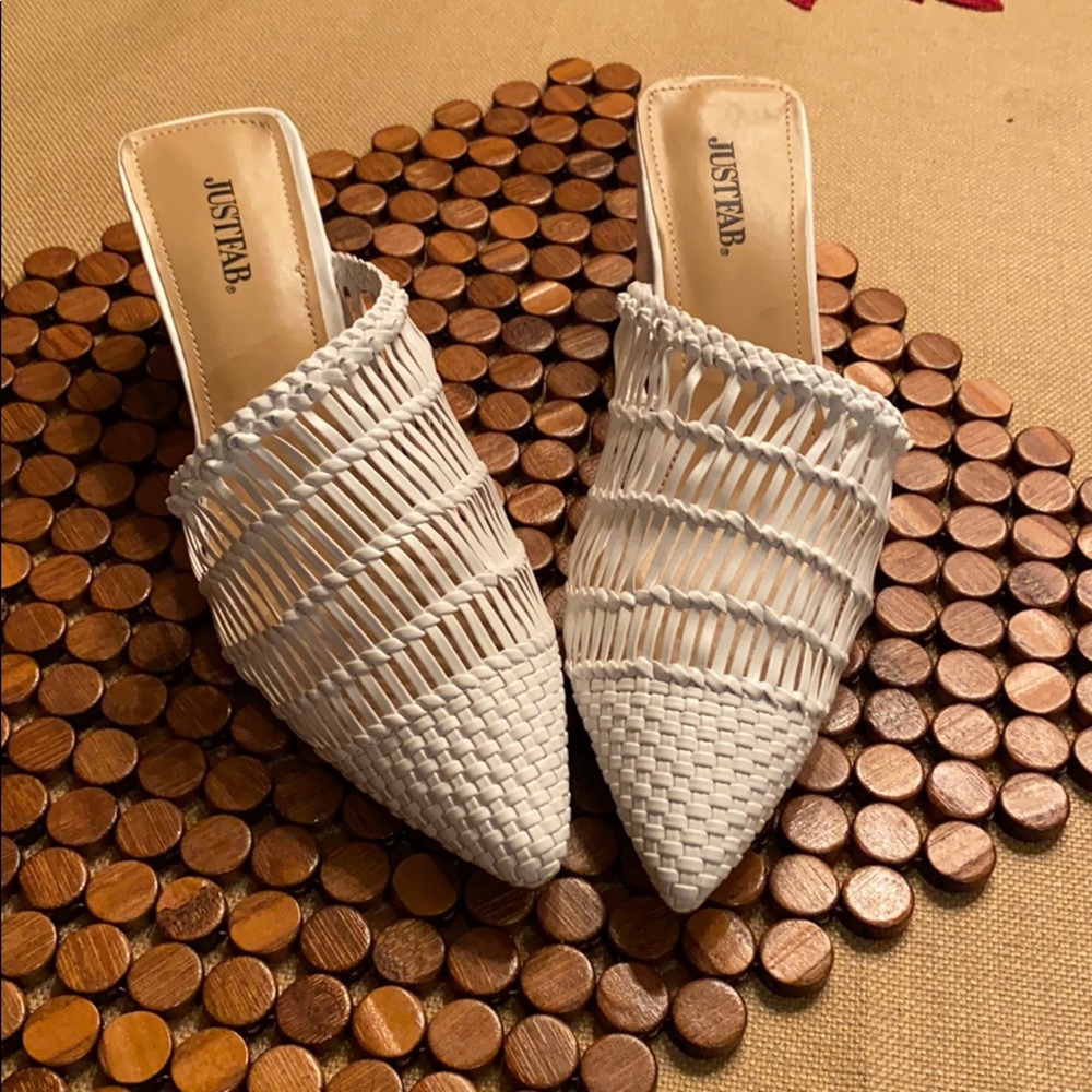 Just Fab white mules